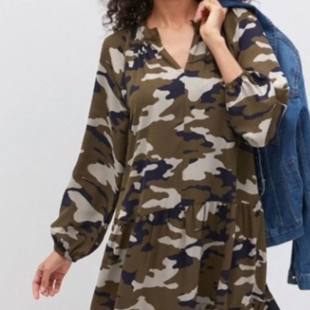 Banana Republic Factory Layered Dress - Camo Green (Like New)